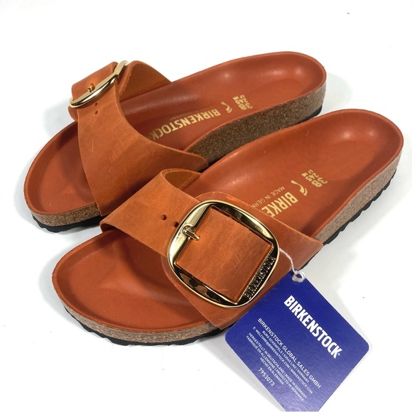 Birkenstock Madrid Big Buckle Slide Sandals Oiled Leather Burnt Orange NEW - Picture 7 of 17